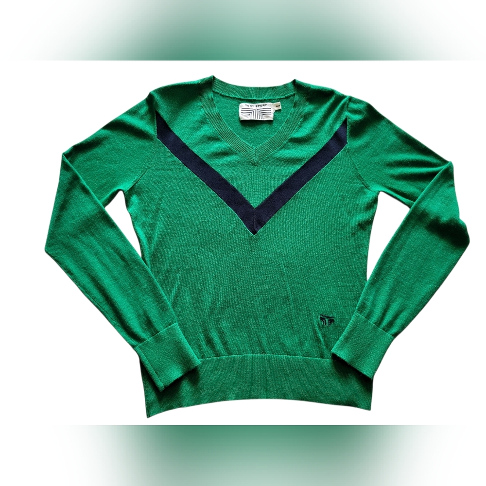 Pre-owned Tory Burch Sport Performance Green Cashmere Blend Sweater Sz S/P